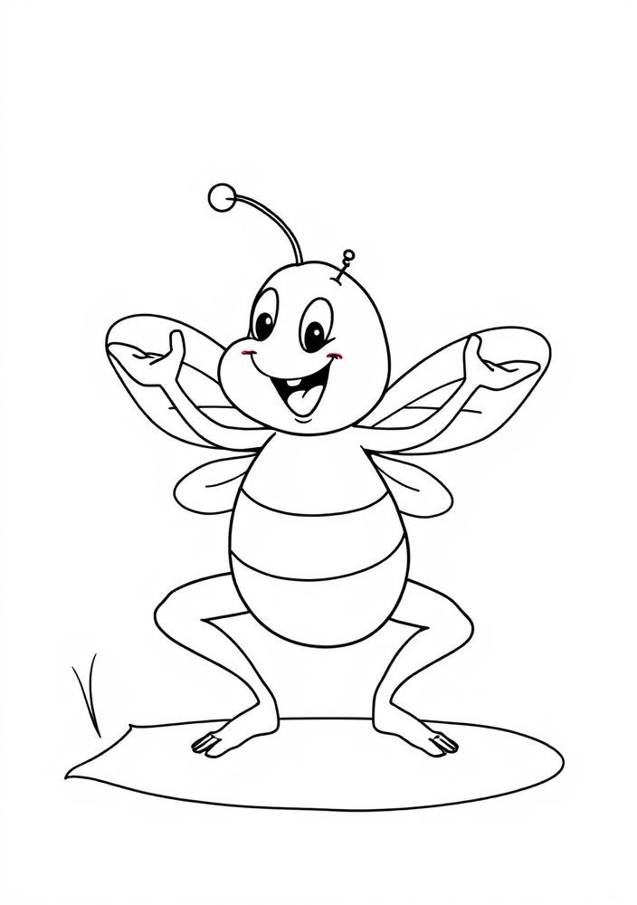 Desenho de Abelha engraçada fazendo yoga para colorir