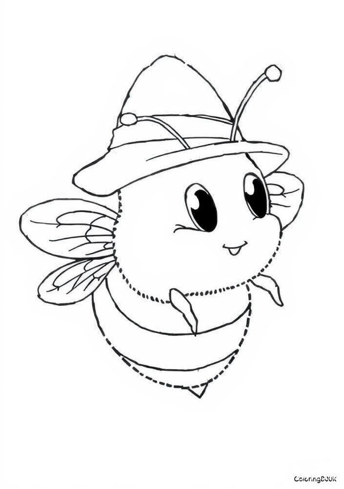 Desenho de Abelha usando chapéu para colorir