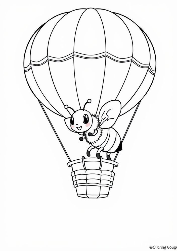 Desenho de Abelha viajando de balão de ar quente para colorir