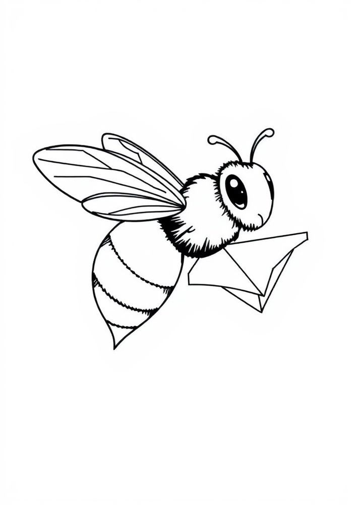 Desenho de Abelha viajando em um avião de papel para colorir