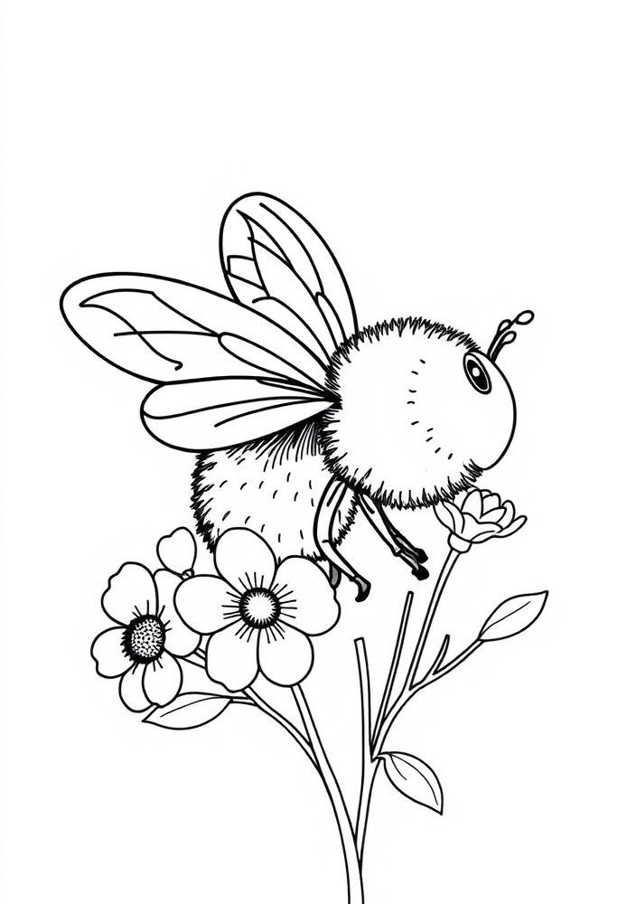 Desenho de Abelhinha com Flores para colorir