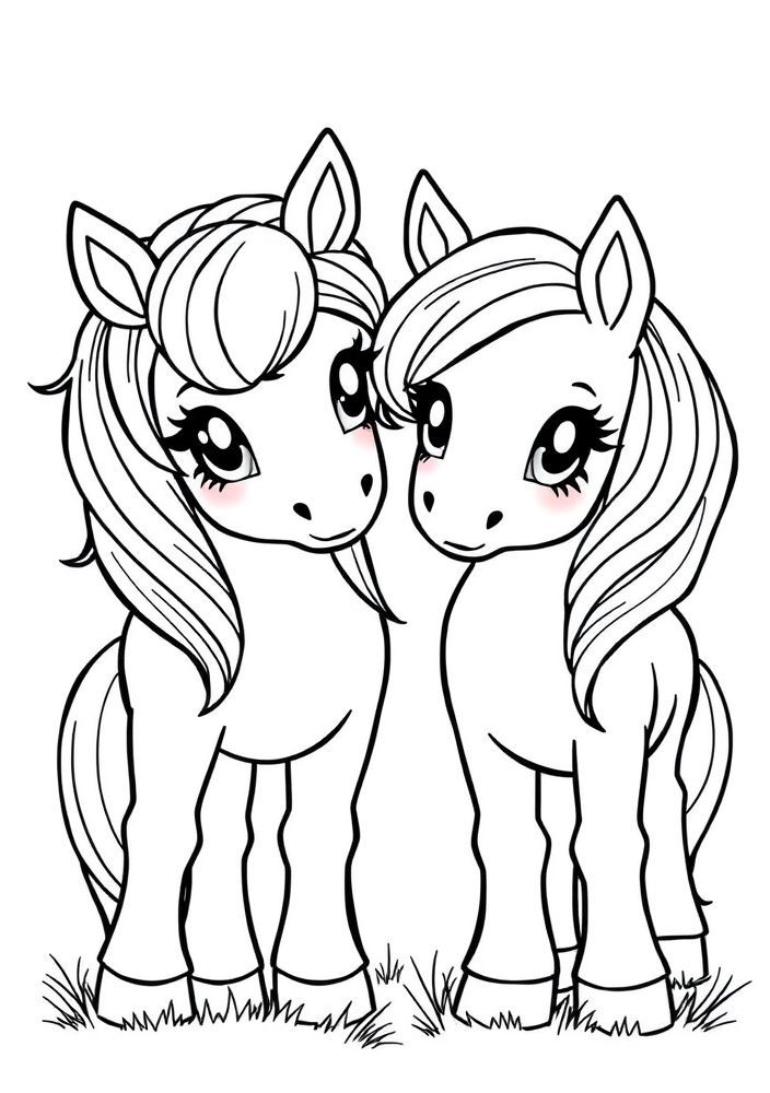 Desenho de Amizade entre Pôneis para colorir