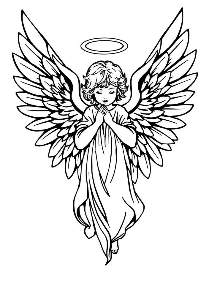 Desenho de Anjo com Asas para Colorir
