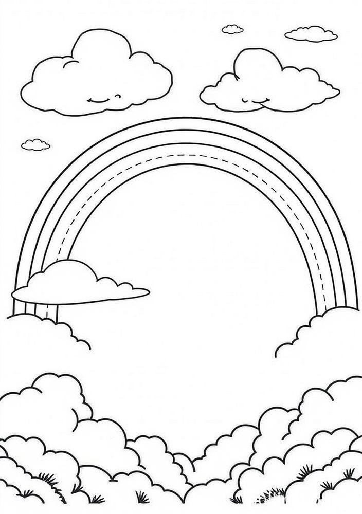 Desenho de Arco-Íris e Nuvens para colorir