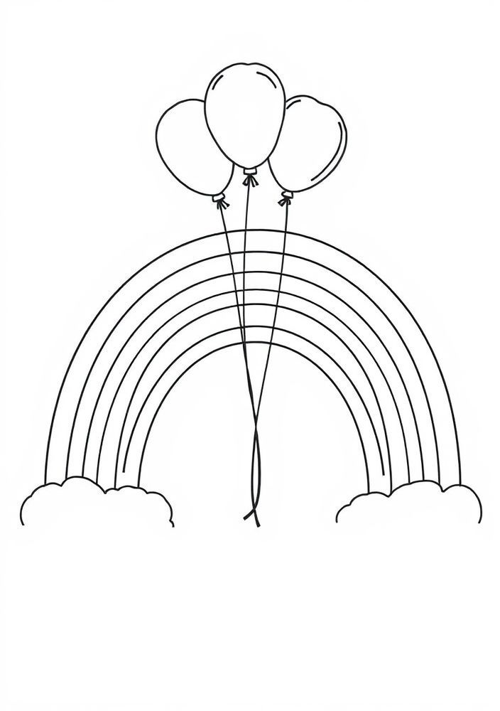 Desenho de Arco-íris com Balões para colorir
