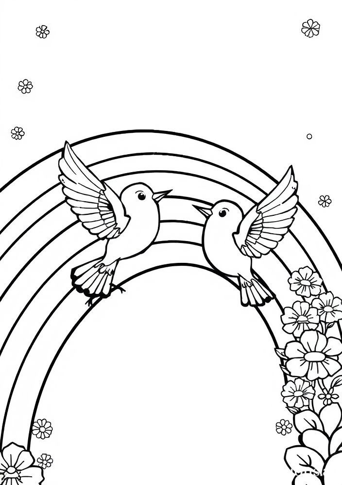 Desenho de Arco-íris com Pássaros Cantores para colorir
