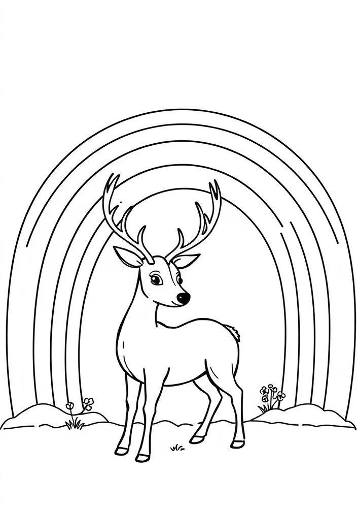 Desenho de Arco-íris com Veado para colorir