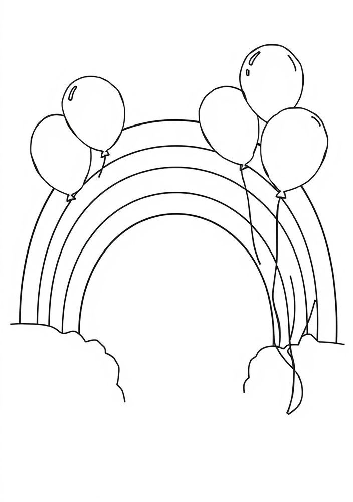 Desenho de Arco-íris e Balões para colorir