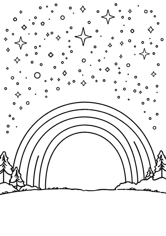 Desenho de Arco-íris e Céu Estrelado para colorir