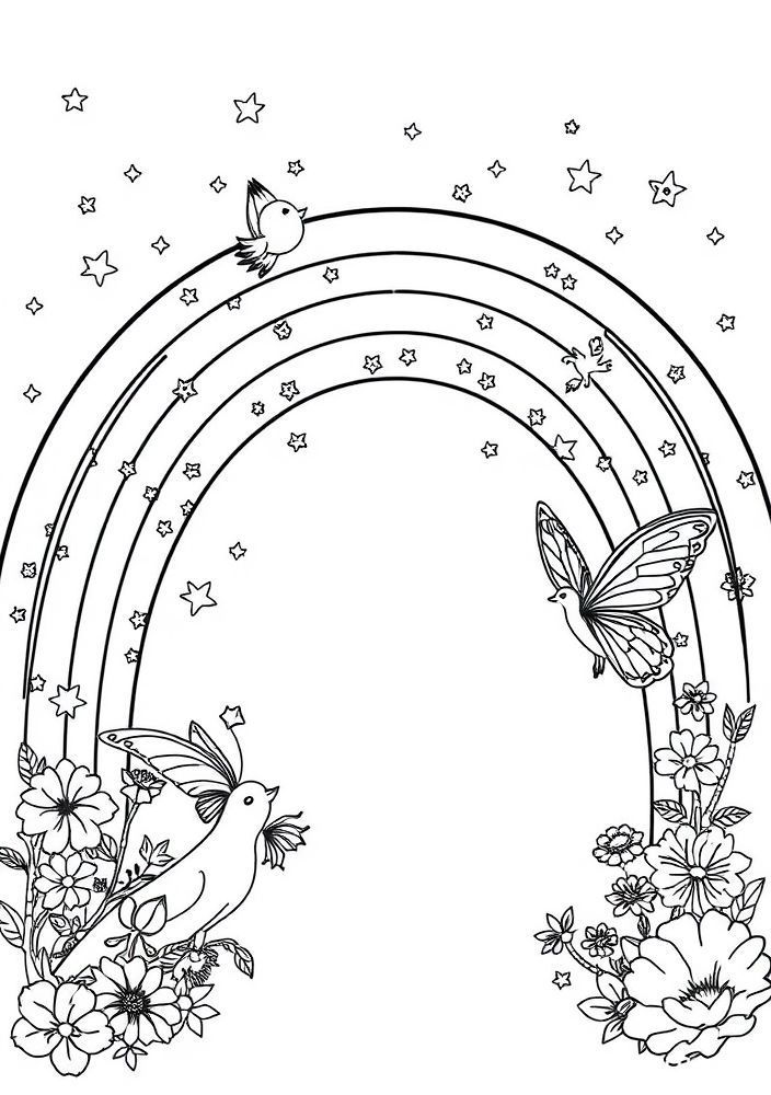 Desenho de Arco-íris e Criaturas Mágicas para colorir