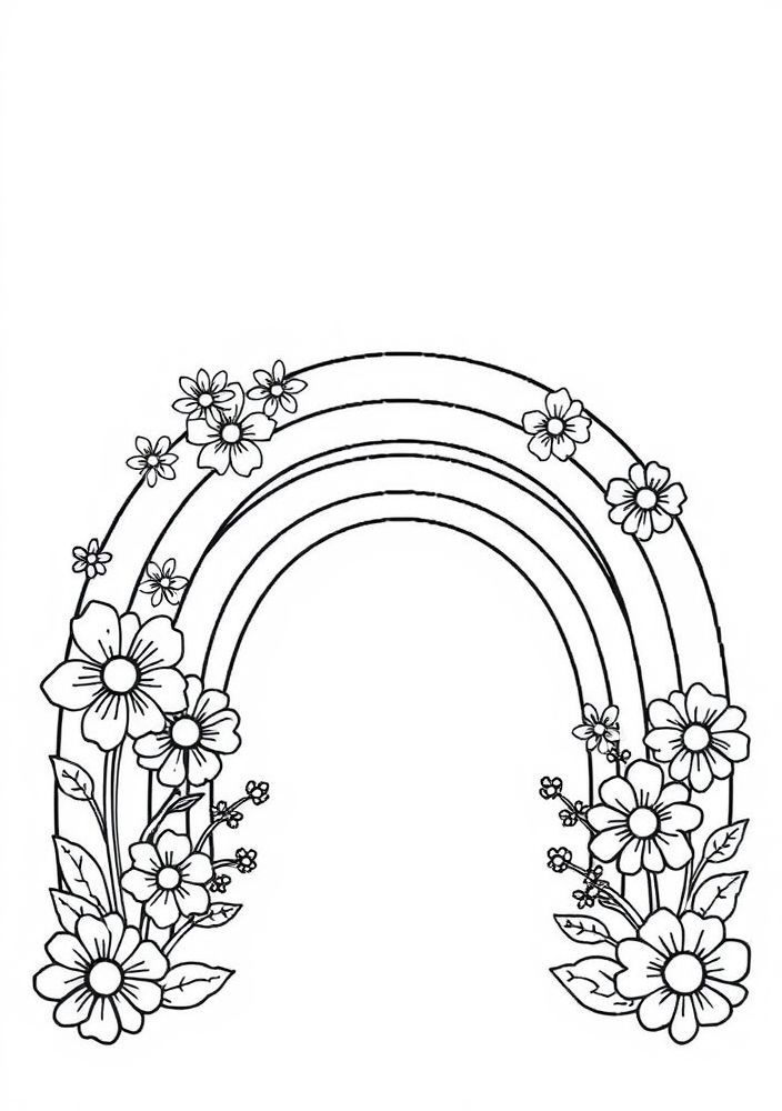 Desenho de Arco-íris e Flores para colorir