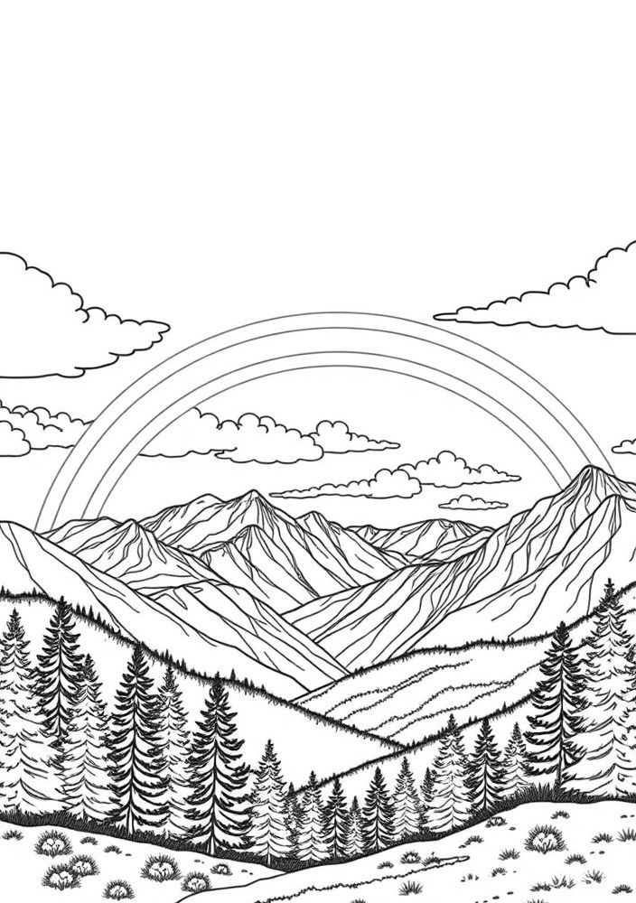 Desenho de Arco-íris e Montanha para colorir