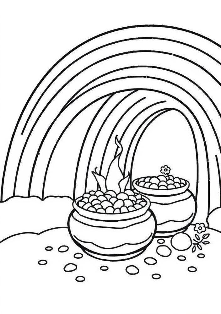 Desenho de Arco-íris e Potinhos de Ouro para colorir