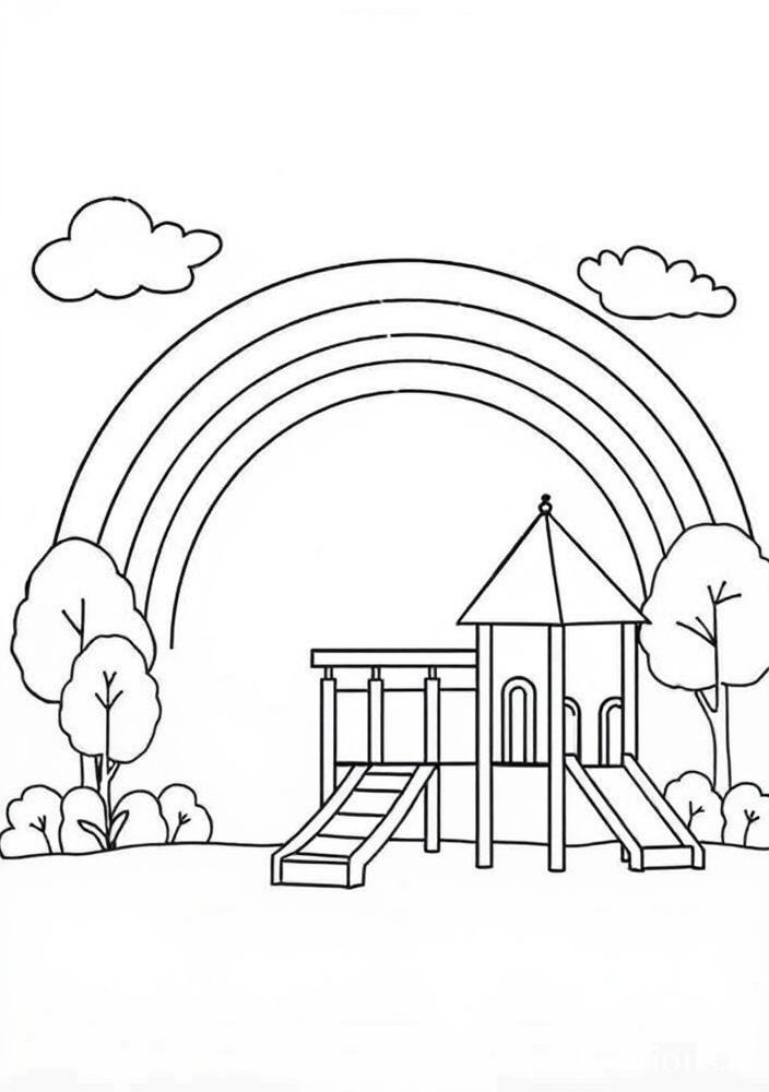 Desenho de Arco-íris e Recreio para colorir