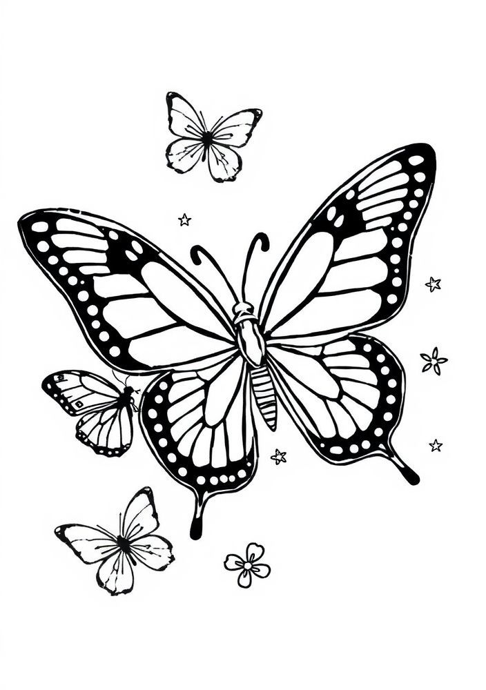 Desenho de Arco-íris e borboletas para colorir