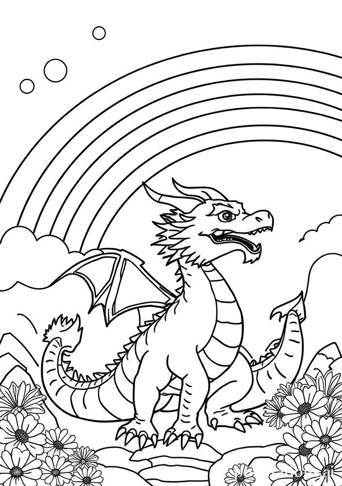 Desenho de Arco-íris e dragão para colorir
