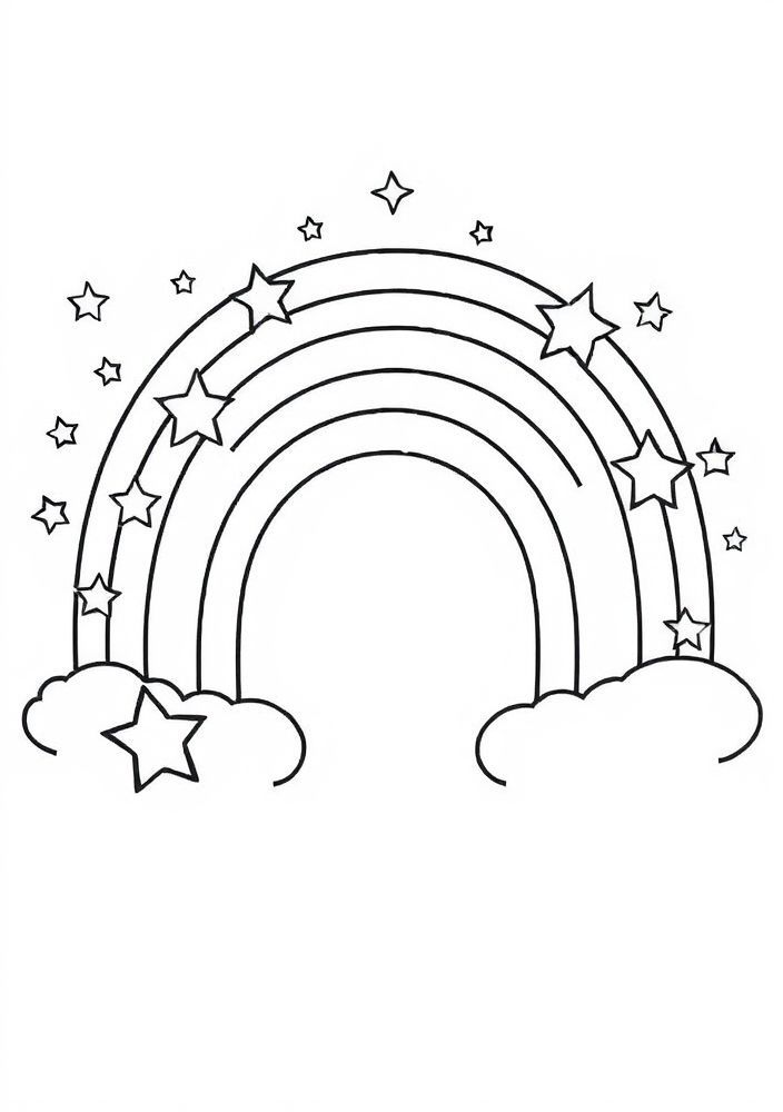 Desenho de Arco-íris e estrelas para colorir