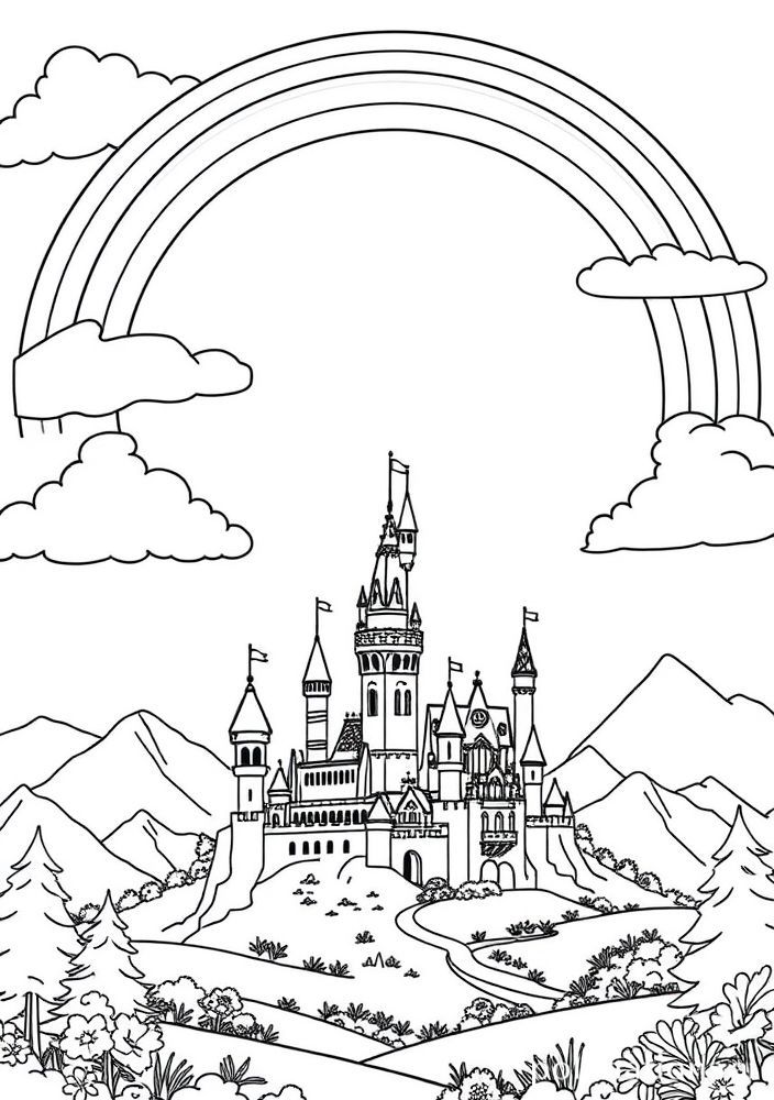 Desenho de Arco-íris em um Mundo Fantástico para colorir
