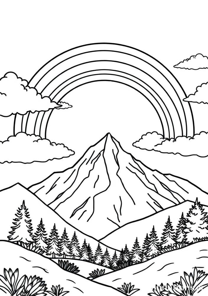Desenho de Arco-íris sobre uma Montanha para colorir