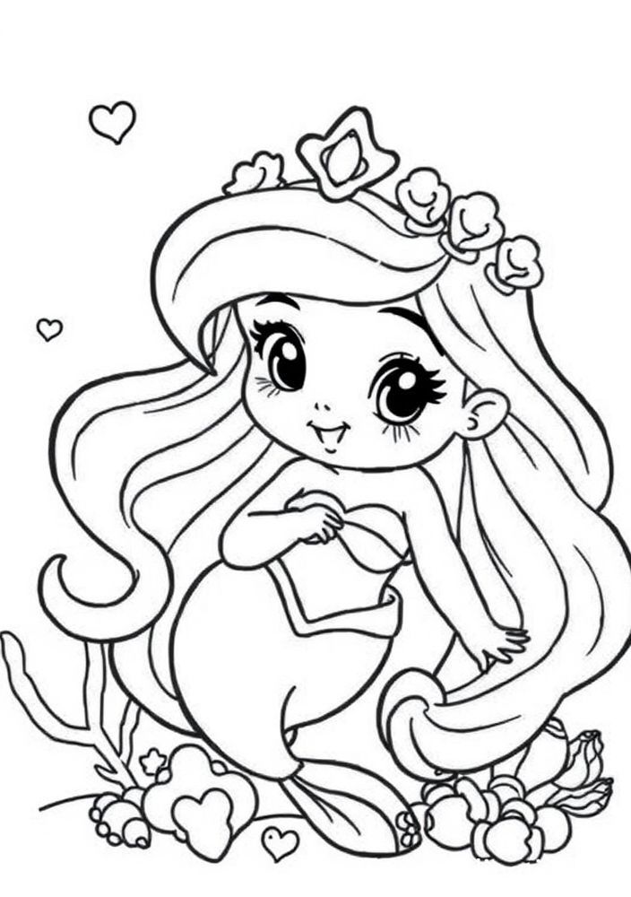 Desenho de Ariel com conchas do mar para colorir