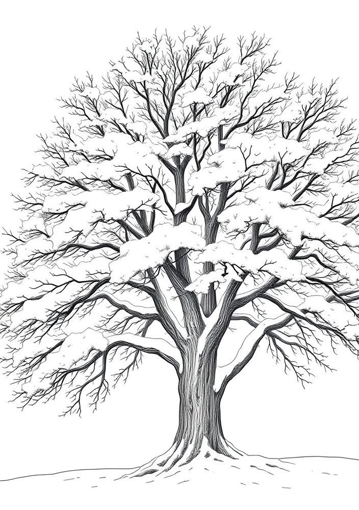 Desenho de Árvore de Inverno com Neve para Colorir