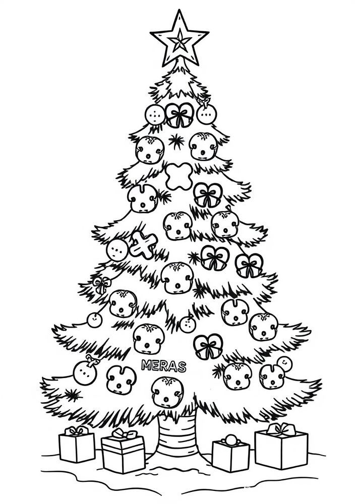 Desenho de Árvore de Natal com Biscoitos para colorir