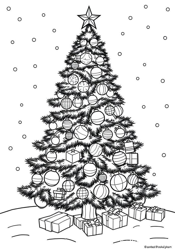 Desenho de Árvore de Natal com Enfeites de Natal para colorir