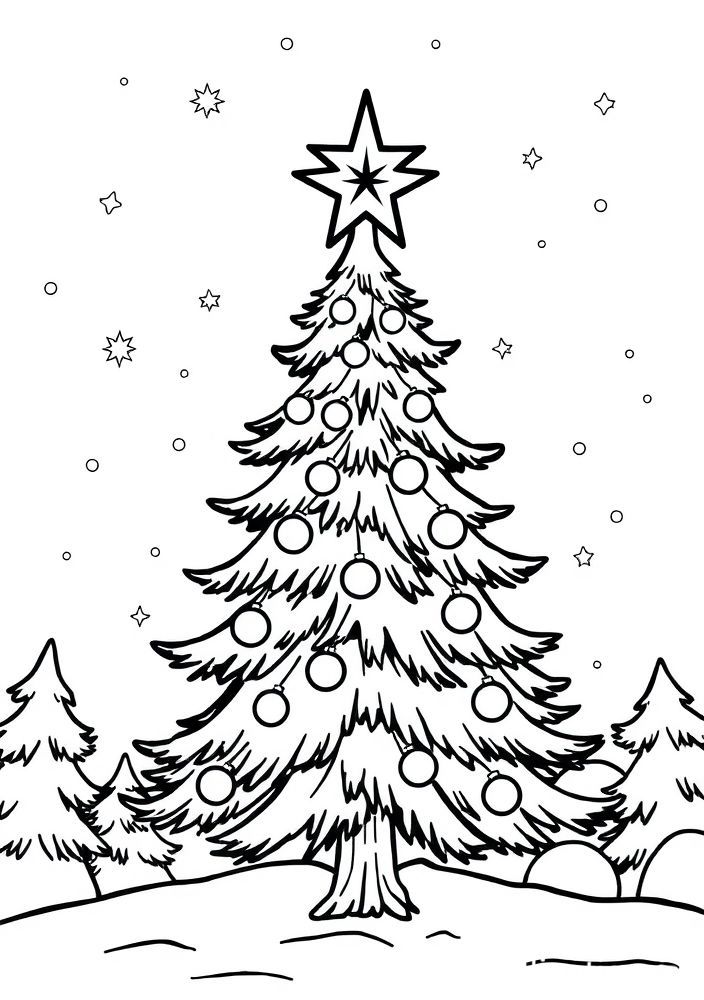 Desenho de Árvore de Natal com Estrelas na Cima para colorir