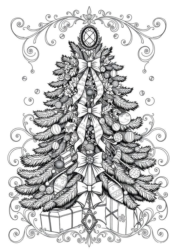 Desenho de Árvore de Natal com Guirlanda para colorir