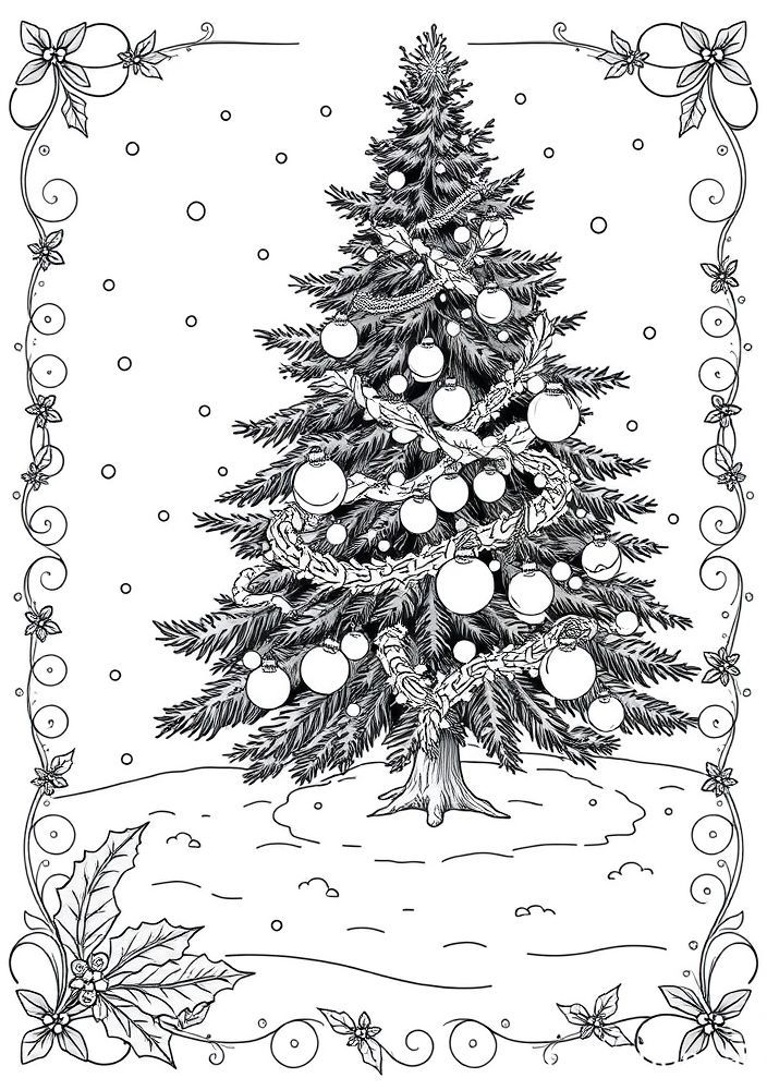Desenho de Árvore de Natal com Neve para colorir
