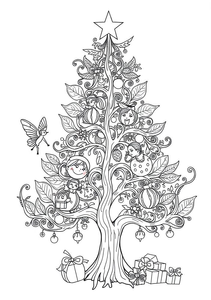 Desenho de Árvore de Natal de Natal com Fadas para colorir