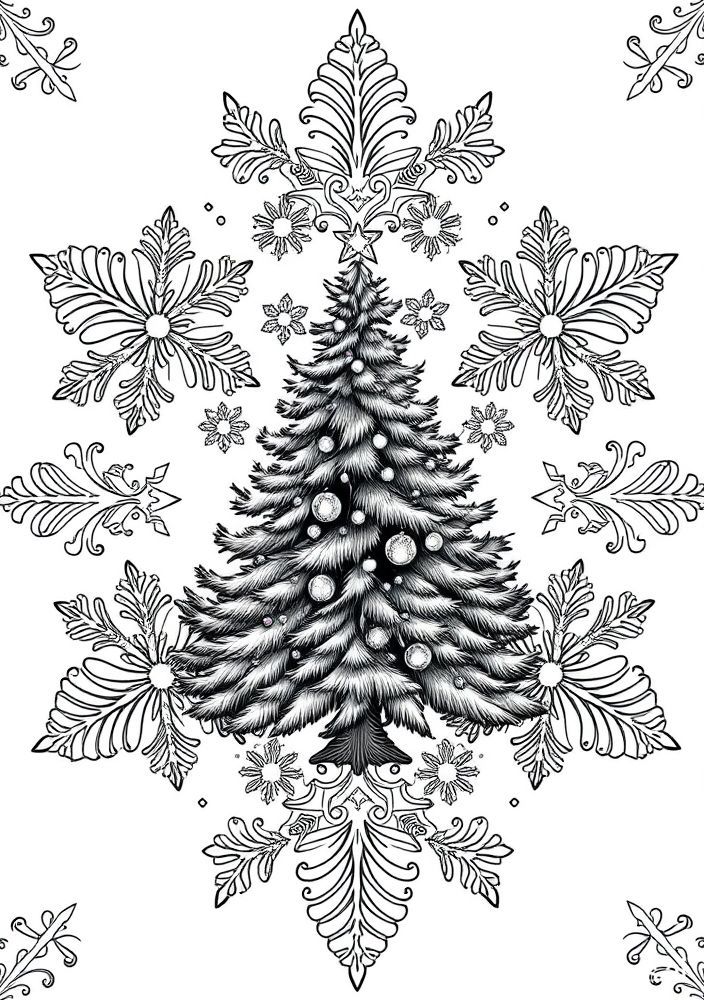 Desenho de Árvore de Natal em Floco de Neve para colorir