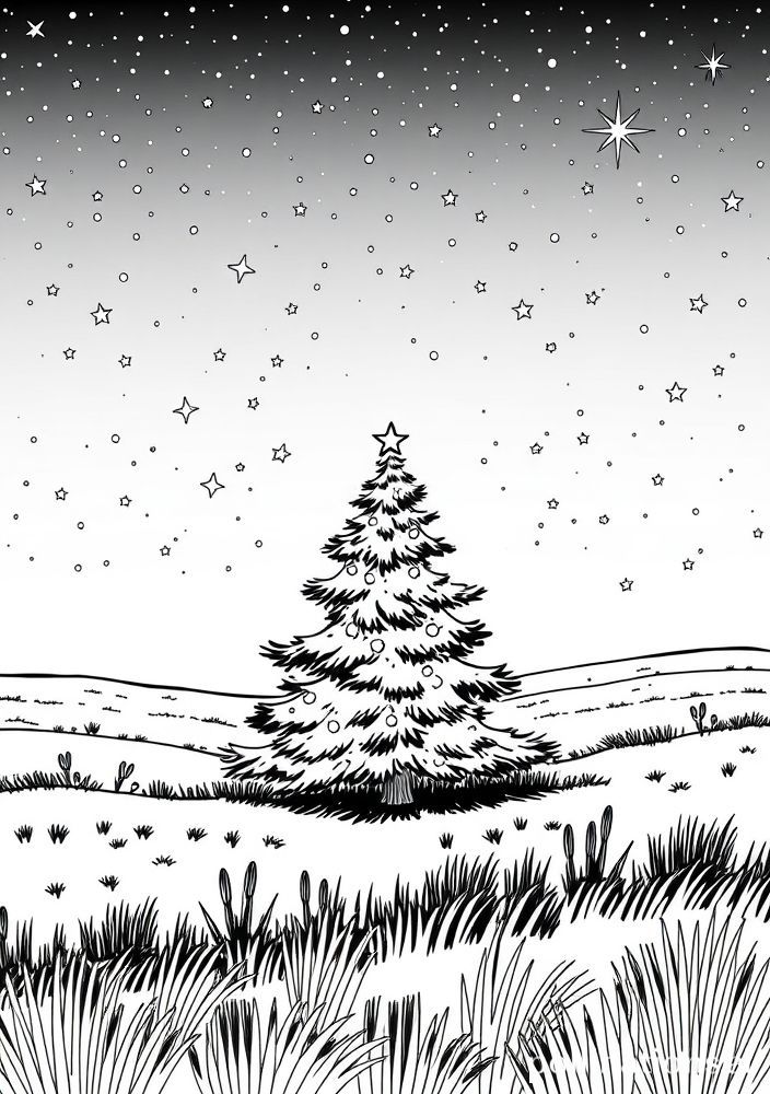Desenho de Árvore de Natal em um Campo para colorir