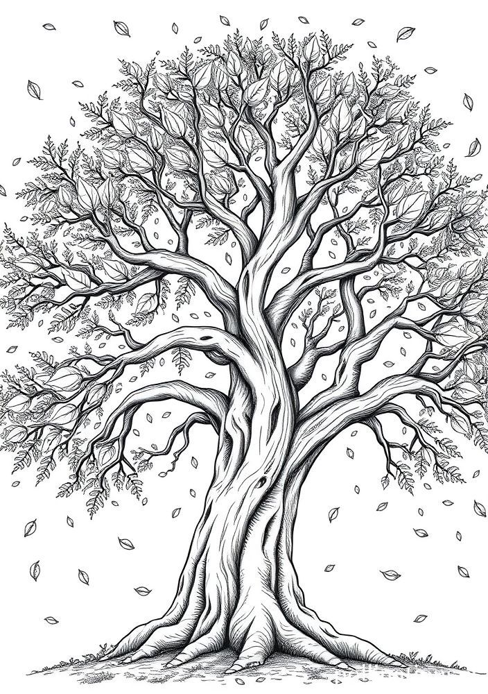 Desenho de Árvore de Outono para Colorir