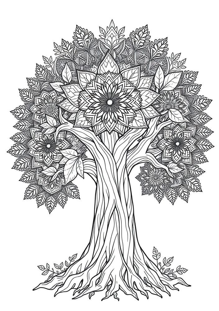 Desenho de Árvore em Estilo Mandala para Colorir