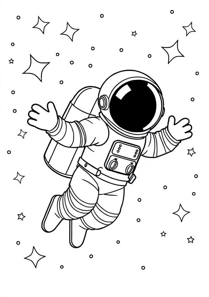 Desenho de Astronauta flutuando no espaço para colorir