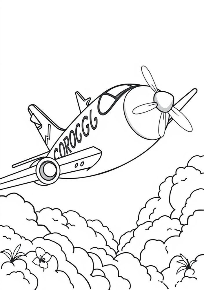 Desenho de Avião com Corgis para colorir