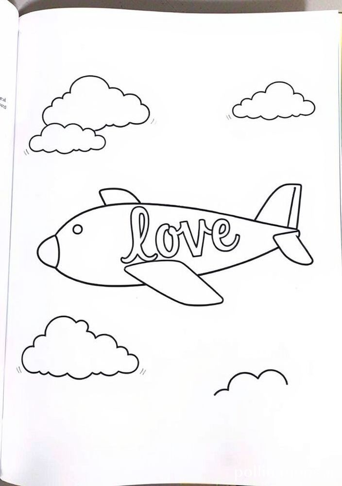 Desenho de Avião com Mensagem de Amor para Colorir