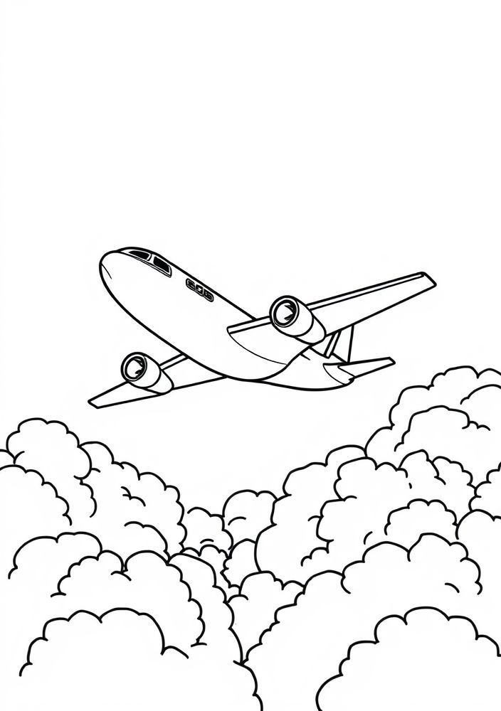 Desenho de Avião com Nuvens para colorir