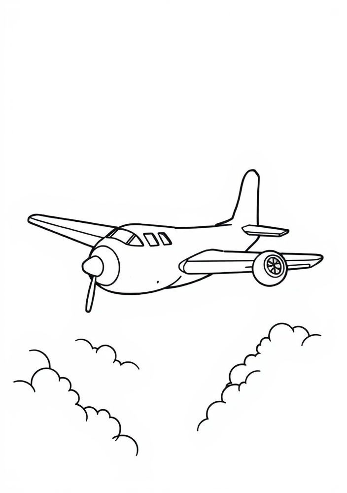 Desenho de Avião com Nuvens para colorir