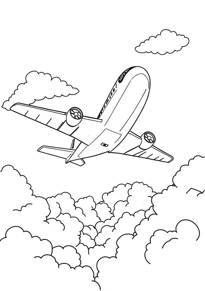 Desenho de Avião com Nuvens para colorir