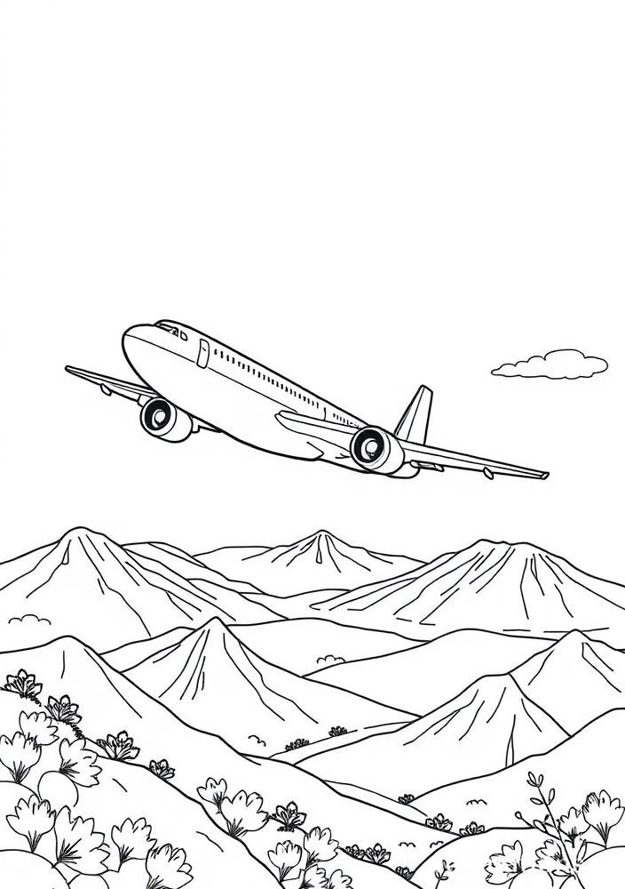 Desenho de Avião com Paisagens para colorir