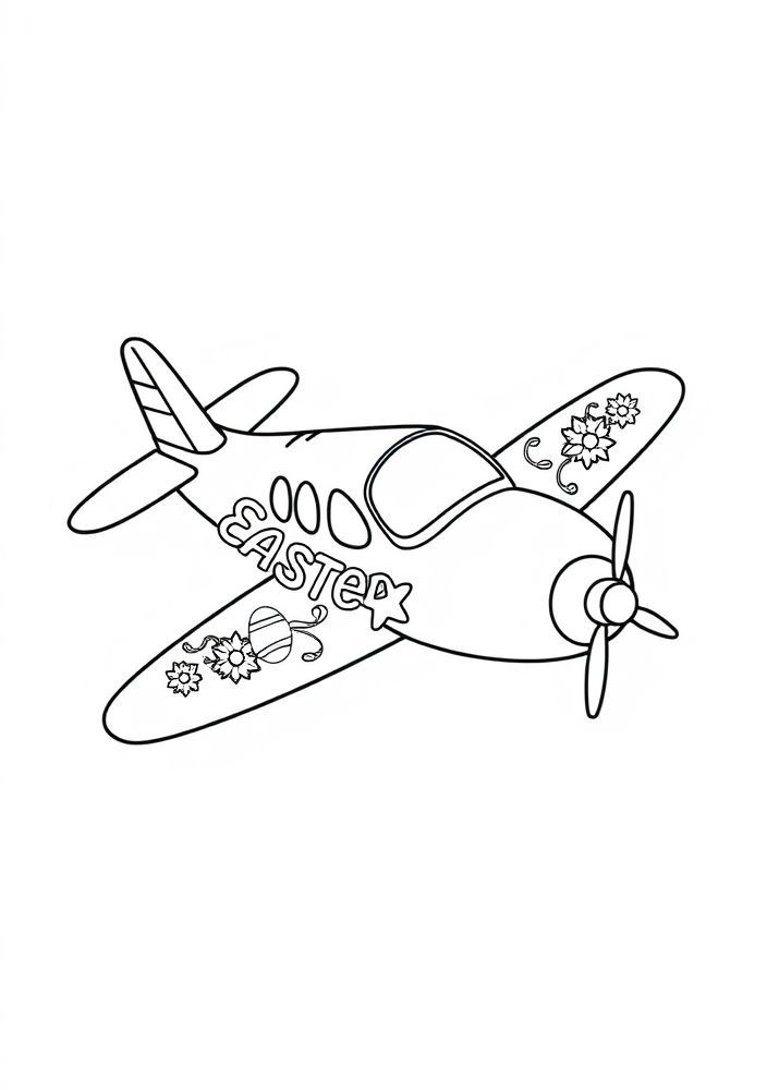 Desenho de Avião de Páscoa para Colorir