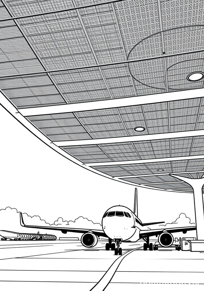 Desenho de Avião e Aeroporto para colorir