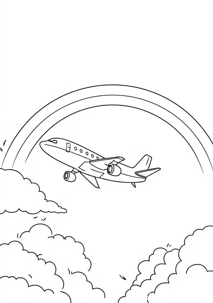 Desenho de Avião e Arco-Íris para colorir