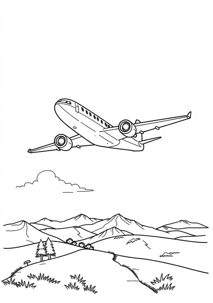 Desenho de Avião e Continente para colorir