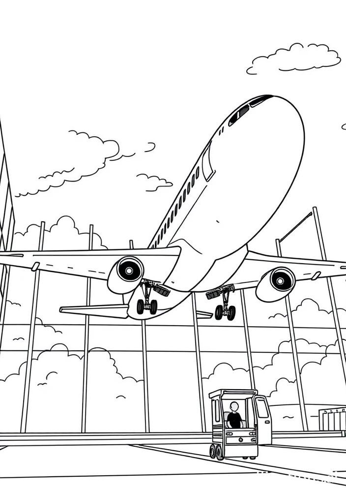 Desenho de Avião em um Aeroporto para colorir