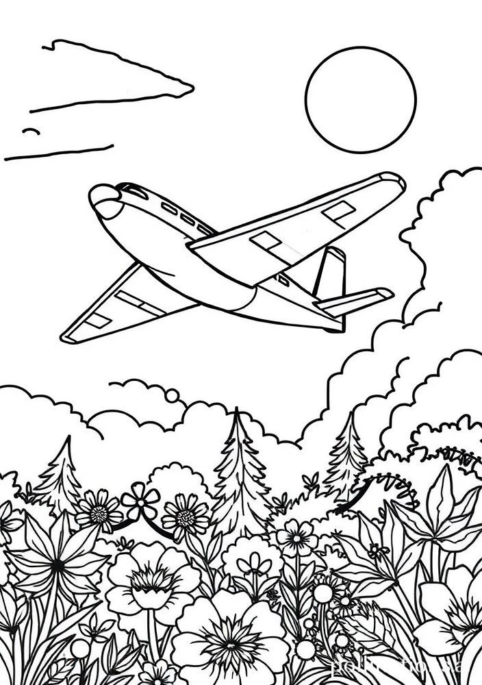Desenho de Avião em um Dia Ensolarado para colorir
