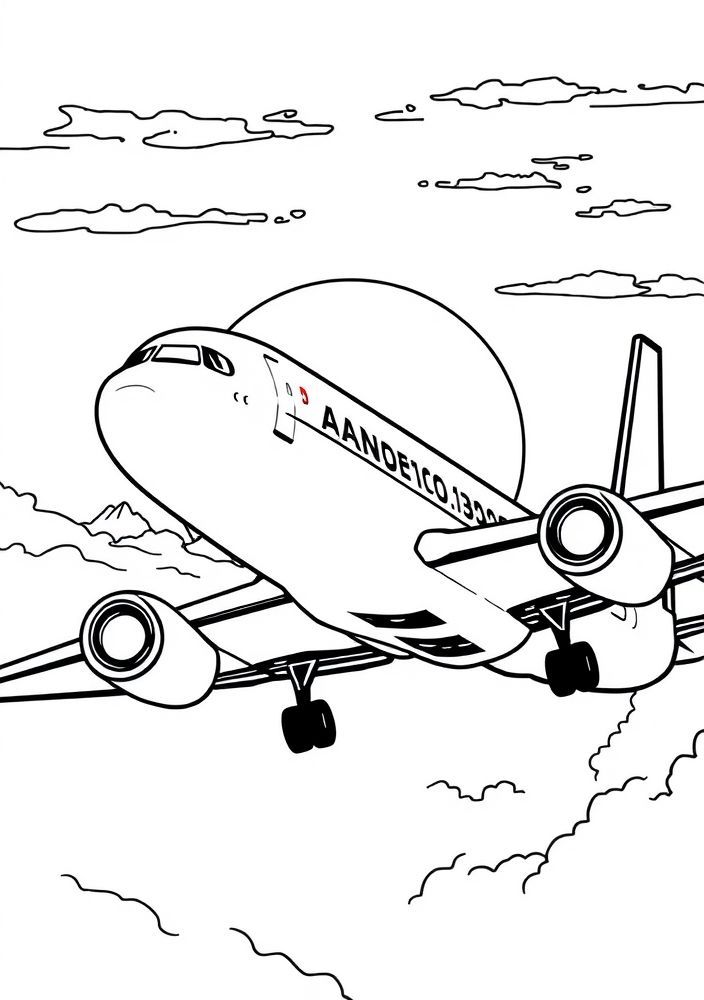 Desenho de Avião em um Pôr do Sol para colorir