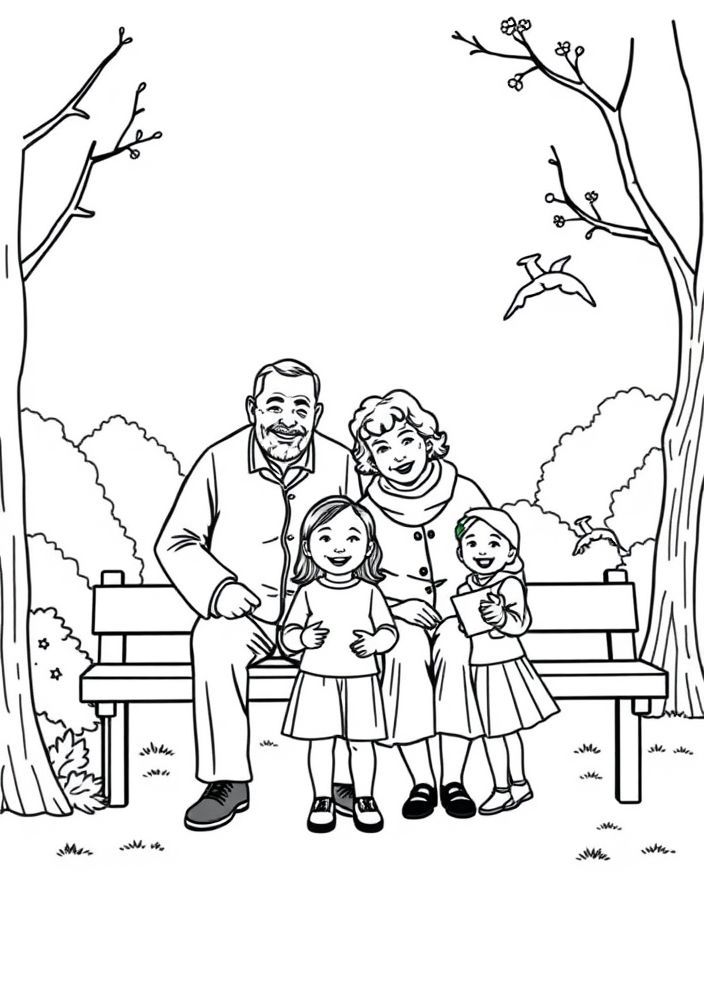 Desenho de Avós com Crianças no Parque para colorir